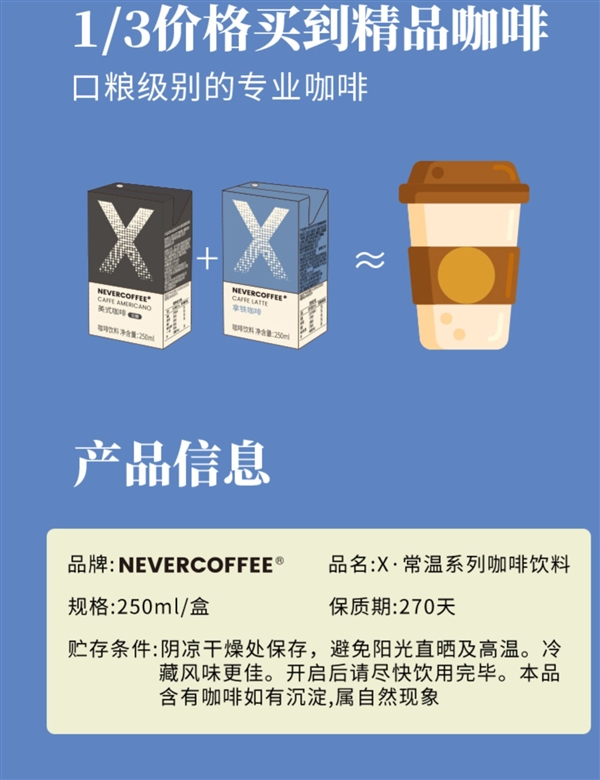 随身咖啡馆 精神X小时：Nevercoffee咖啡1.99元（京东5元）