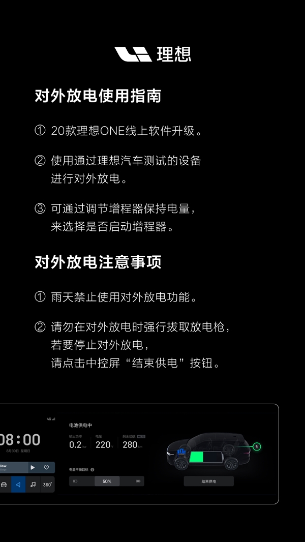 20款理想ONE新功能上线：支持3.5kW外放电、配套设备仅2999元