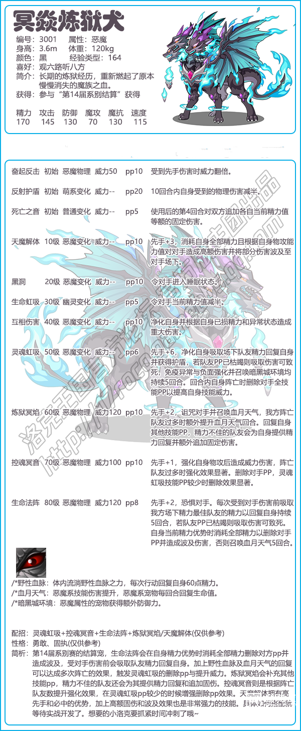 《洛克王国》冥焱炼狱犬技能表图鉴